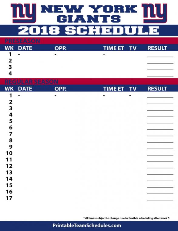 Giants Schedule Calendar Template