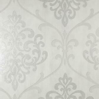 Ambrosia Silver Glitter Damask Wallpaper Swatch Contemporary