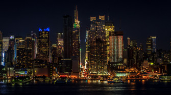 Wallpaper Cityscape Night New York Manhattan Skyscrapers Lights 4k UHD