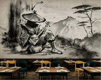 Beibehang Custom Wallpaper Mural Samurai Series Black And White