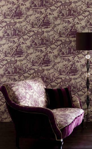 Toile Wallpaper Large Scale Chinese De Jouy In Brown
