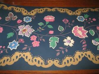 Flowers Brown Swirl Scroll Navy Blue Waverly Wall Wallpaper Border