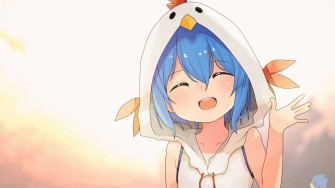 Desktop Wallpaper Cute Blue Hair Anime Girl Smile Hoodie HD