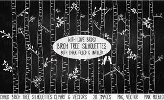 Chalkboard Birch Tree Clipart Vector Illustrations On Creative