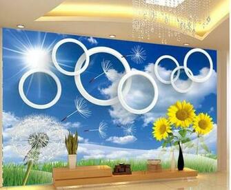 Non Woven Wallpaper Dandelions Blue Sky Sunflower Papel De