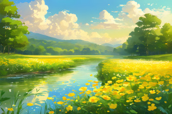 Ai Art Landscape Painting Oil First Spring Sunset