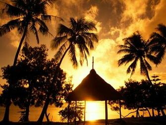 Tropical Island Beach Scenery Golden Sunset Desktop Wallpaper
