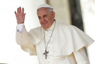 Pope Francis Waves As He Leads His Weekly Audience In Saint