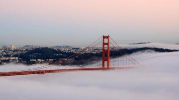 Wallpaper San Francisco Bridge Fog Buildings
