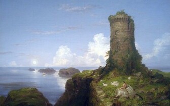 Italian Coast Scene With Ruined Tower Thomas Hq Wide