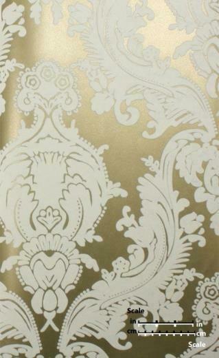 Plush Flocked Wallpaper Heirloom Damask Gold Leaf White Velvet