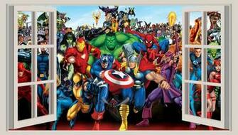 Huge 3d Window Wall Art Sticker Marvel Heroes Decal Vinyl Wallpaper