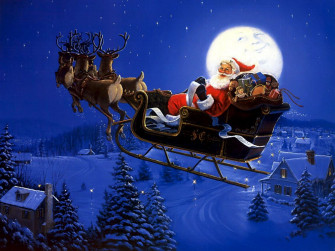 Pingl Sur Christmas With Santa Claus And Reindeer Flying Wallpaper