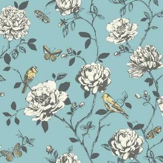 Flower Bird Butterfly Floral Pattern Silver Glitter Wallpaper
