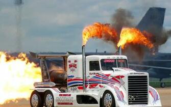 Semi Tractor Big Rig Fire Flames Jets Custom Wallpaper Background