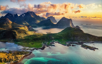 Landscape Nature Mountain Beach Island Lofoten Norway Clouds Wallpaper