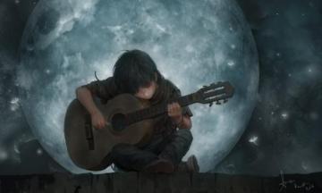 Fantasy Art Guitar Boy Moon Wallpaper