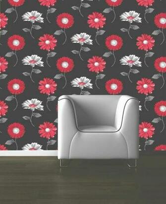 Feature Wallpaper Daisy 3d Look Black Red Pink Silver Teal Chocolate