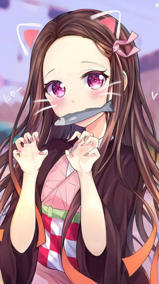 Nezuko Bunny Ears Demon Slayer iPhone Wallpaper