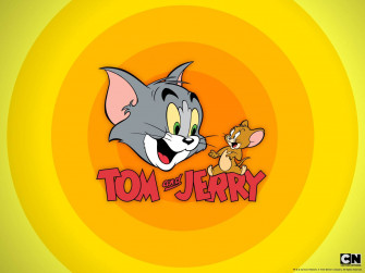 Cute Tom And Jerry Yellow Background Wallpaper