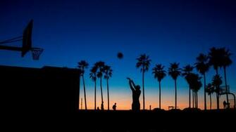 Shooting Basketball Venice Beach At Sunset Los Angeles Usa
