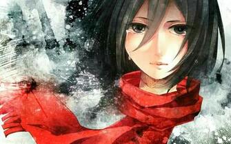 Girl Crying Mikasa Red Scarf Anime M00 HD Wallpaper