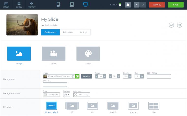 Slide Settings Background Image Video
