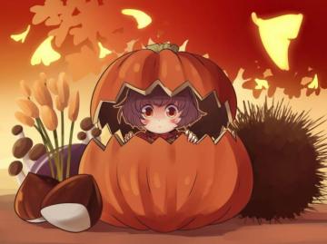 Konachan Autumn Blush Brown Hair Chibi Halloween