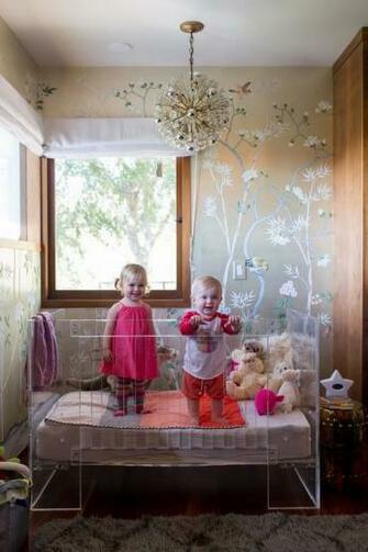 Modern Glam Nursery Lucite Metallic Childrens Room Crib
