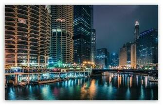 Chicago Skyline At Night Wallpaper HD