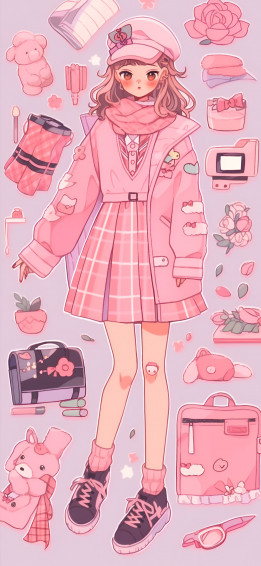 Aesthetic Preppy Girl Pattern Wallpaper Pink