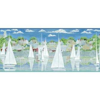 Inspired By Color Blue And White Captains Harbor Border Wallpaper