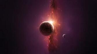 Full HD Wallpaper Planet Violet Nebula Moon Side Desktop