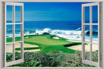 Huge 3d Window Golf Fairway Ocean Wall Sticker Mural Art Decal