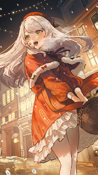 Christmas Anime Girl Snow White Hair 4k Wallpaper iPhone HD Phone