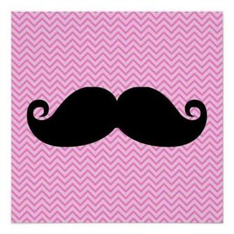 Funny Black Mustache And Girly Pink Chevron Poster