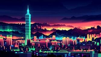 City Neon Glowing Artwork Taiwan Colorful Taipei