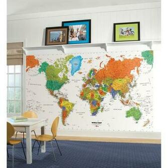 Details About New World Map Prepasted Wallpaper Mural Kids Room Decor
