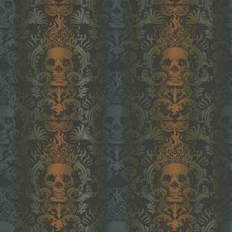 Tot47112 Luther Orange Skull Modern Damask Wallpaper