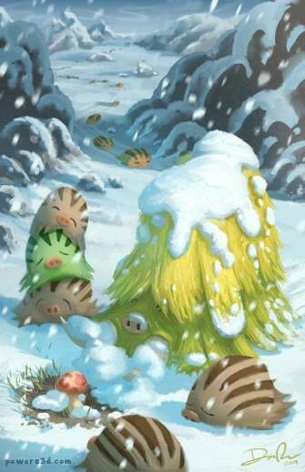 Piloswine Mushroom Hunting Art Print Pokemon