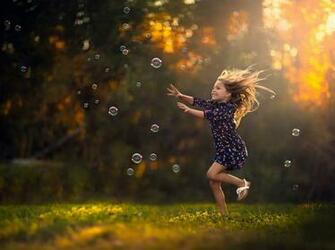 Girl Running Bubbles Happiness HD Wallpaper