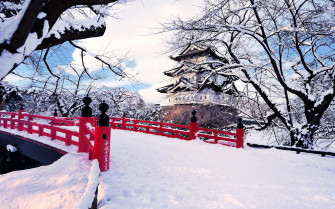 Japan Pr Fektur Aomori Hirosaki Winter Schnee Br Cke Castel Eis Wallpaper