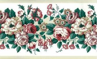 Cabbage Roses Vintage Wallpaper Border Rose Lavender Green Waverly