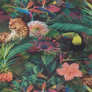 Erismann Animal Tropical Jungle Wallpaper Vinyl Black Green Pink