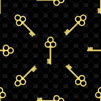 Seamless Yellow Old Keys On Black Background Vector Image Of