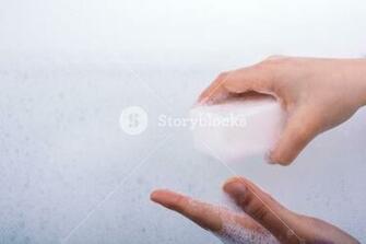 Hand Washing And Soap Foam On A Foamy Background Royalty