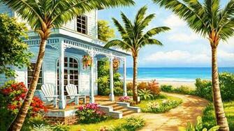 Seaside Cottage Computer Wallpaper Desktop Background