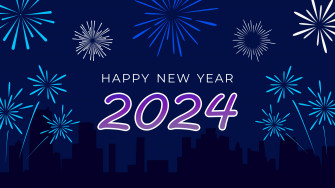 Happy New Year Fireworks On Blue Background Backiee