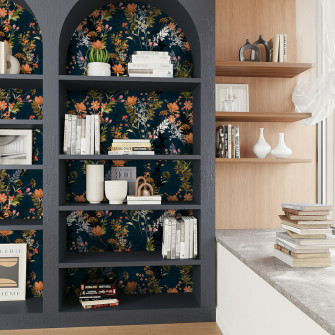 Veelike Floral Peel And Stick Wallpaper Midnight Blue Meadow
