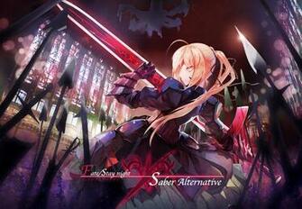 Fate Stay Night Armor Blonde Hair Dress Logo Long Ponytail